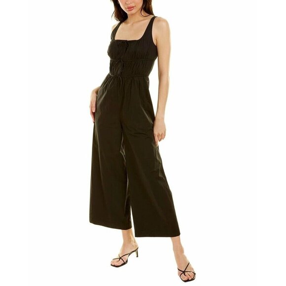 Rebecca Taylor Pants - REBECCA TAYLOR Black Cotton Poplin Square Neck Wide Leg Cropped Jumpsuit, Size 2